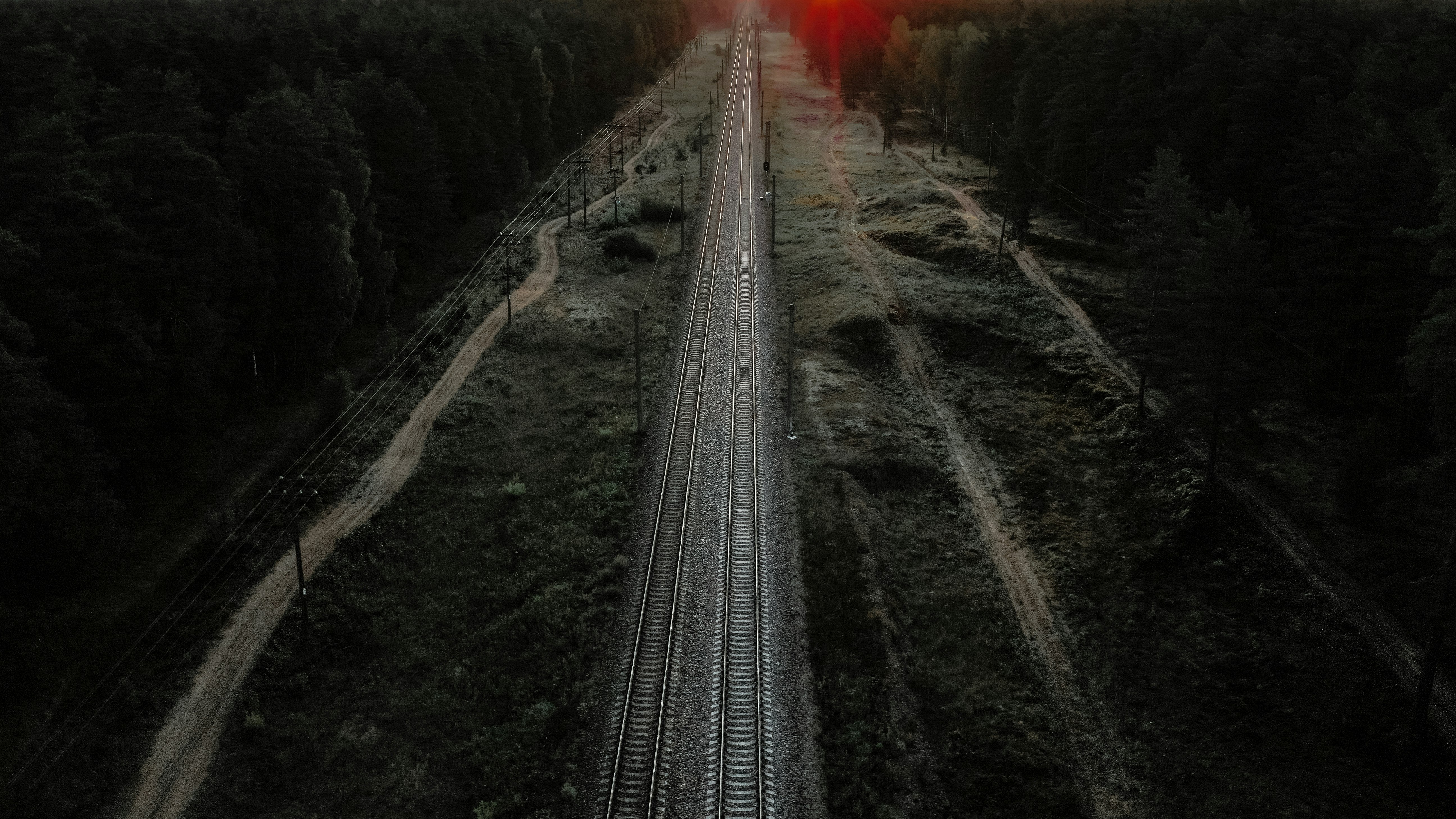 aerial photo of train rails